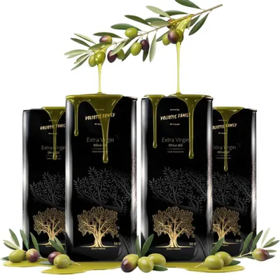 Produktbild von Olivenöle 4x5 L - Unfiltriert - Fruchtiger Geschmack - Kaltgepresst - EV BLACK - Natives Olivenöl Extra - goldene Farbe - Pelion Amfissa Oliven