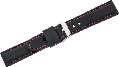 Produktbild von Eichmüller Uhrenarmband Silikon schwarz rote Naht Dornschließe, Stegbreite:20mm, Schließe:Silbern
