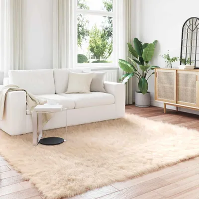 Produktbild von vidaXL Teppich aus Kunstschaffell TAFALLA Beige 200 x 200 cm Polyester