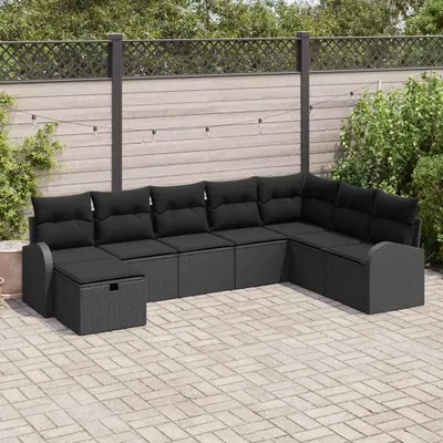Image de Maison Exclusive - Ensemble canapé de jardin avec coussins 8 pièces en polyrotin noir