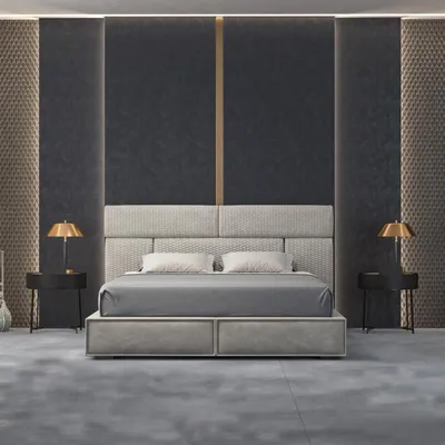 Produktbild von Graues Doppelbett Design Betten Schlafzimmer Möbel Lederbett Holzgestell