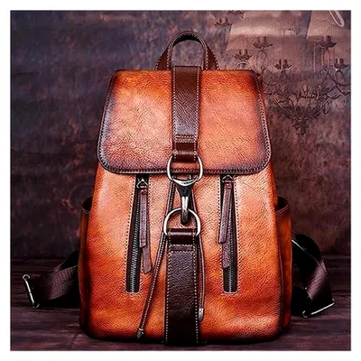 Produktbild von REPALY Frauen Schnalle Kordelzug Vegan Rindsleder Anti-Diebstahl Mode Große Kapazität Quaste Schulter Tasche Freizeit Reise Rucksack (Color: Retro brown, Size: 26cmx13cmx31cm)