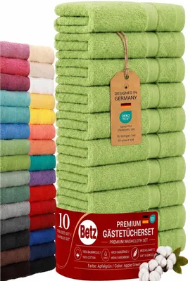 Produktbild von Betz 10 Stück Gästetücher 30x50 cm PREMIUM 100% Baumwolle Set Händehandtücher  Farbe: apfelgrün, KI-generiertes Bild