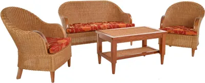 Zdjęcie produktu dla KRINES HOME zestaw rattanowy "Club Style" do salonu i recepcji zestaw rattanowy zestaw rattanowy zestaw mebli rattanowych (miodowy ze stołem z tkaniny w kwiaty)