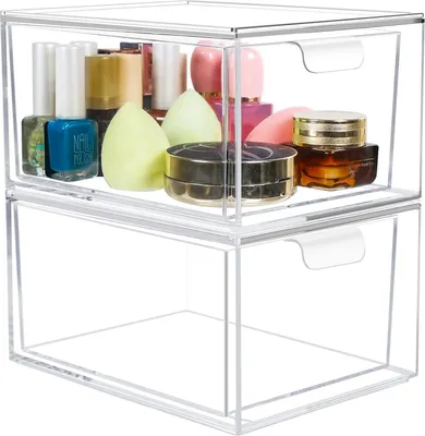 Image de Greentainer Organiseur cosmétique en acrylique avec tiroirs, empilable, 2 pièces