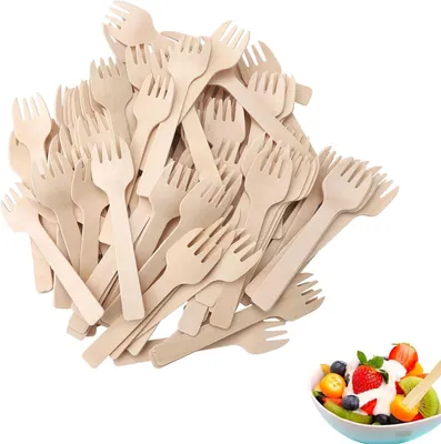 Holz-Wegwerfgabeln, 300 Stück, 10 cm, Dessertgabeln