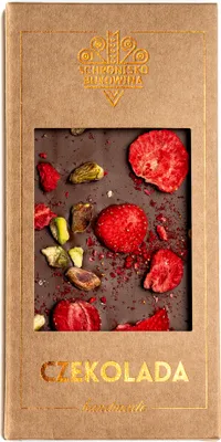Produktbild von Vollmilchschokolade mit Pistazien und Erdbeeren 100g - Schronisko Bukowina