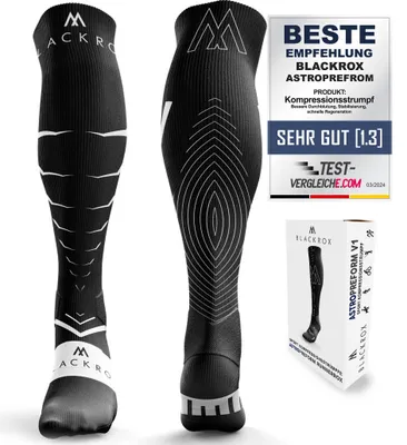 Produktbild von BLACKROX Kompressionsstrümpfe Sport Astropreform Kompressionssocken Vergleichssieger Sportkompressionsstrumpf Laufstrümpfe Fussball, schwarz, Gr. S-M