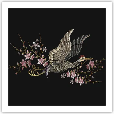 Produktbild von Poster - Poster ohne Rahmen - Asiatisch Vogel Blumen - 60x60 cm - Wand Bild - Wanddeko - Wandbilder - Kunstposter - Wandposter - Bilder - Kunstdruck - Wanddekoration - Wandbild - P2XAC60x60-4614