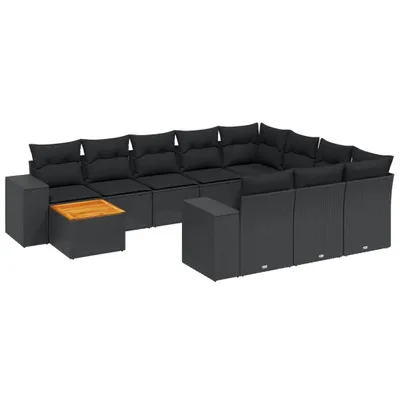 Produktbild von Modulares Garten-Sofaset, 11-teilig, mit Akazienholz-Tisch, Poly Rattan, UV-beständig, abnehmbare Kissenbezüge, Schwarz