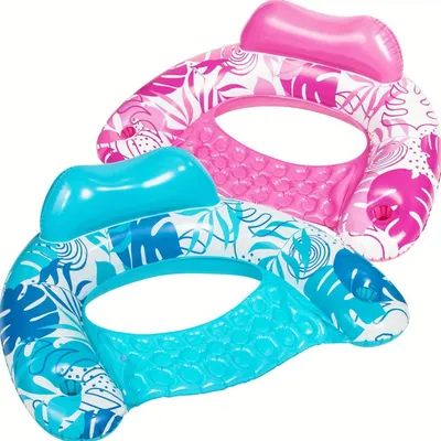 Produktbild von Aufblasbare Pool-Sessel - 2er-Pack - Für Erwachsene - Getränkehalter - PVC - Blau und Pink