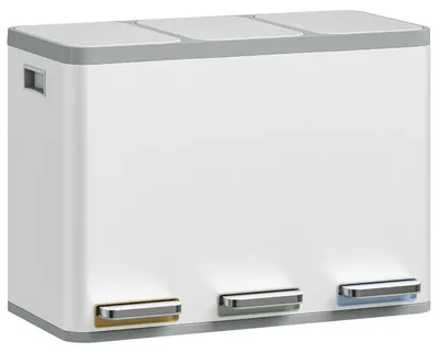 Image de Poubelle de 45 litres avec système de tri des déchets, seau de cuisine en acier inoxydable avec 3 compartiments et pédales de couleur