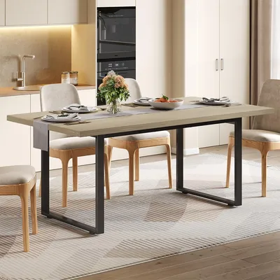 Produktbild von Esstisch mit stabilem Metallgestell und heller Oberfläche Esszimmertisch Küchentisch für 6–8 Personen 160 × 80 cm