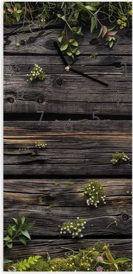 Produktbild von Wanduhr aus Glas mit Motiv Holz mit Blumen- 30 x 60 cm - inkl. Aufhängesystem