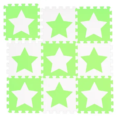 Image de 36 tapis de puzzle étoiles, mousse EVA, sans substances nocives, tapis de jeu 91 x 91 cm, blanc et vert