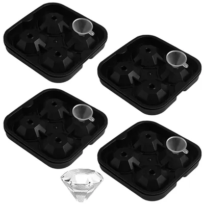 Produktbild von 4er Set Silikon Eiswürfelform Diamant Eiswürfelbehälter mit Trichter Eiswürfelbereiter Eiswürfel Silikonform