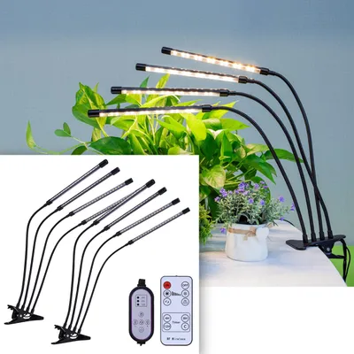 Produktbild von 2er-Set Vollspektrum LED-Pflanzenlampe mit je 4 Schwanenhälsen, Pflanzenwachstumslampe mit 9 dimmbaren Stufen & Timerfunktion, 80 Vollspektrum-LEDs
