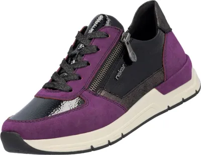 A single purple and black sneaker is shown against a white background.