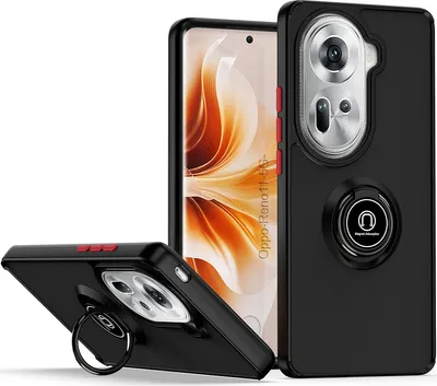 Immagine prodotto di Custodia per Oppo Reno11 opaca traslucida in TPU con supporto ad anello e supporto Nero Rosso