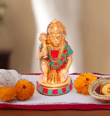 Hindu-Gottheit Hanuman Figur aus Messing, 7x6x13 cm