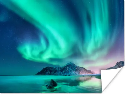 Produktbild von MuchoWow® Poster Nordlichter - Sterne - Landschaft - Norwegen 160x120 cm - Foto Plakat