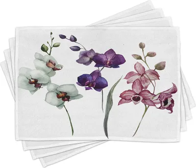 Obrázek produktu pro ABAKUHAUS Akvarelové prostírky, krásné orchideje ve třech barvách, kvetoucí motiv, 30 x 45 cm, krémová fialová Sušené růže
