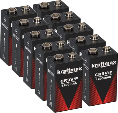Produktbild von 10x Kraftmax Lithium 9V Block Hochleistungs- Batterien für Rauchmelder Feuermelder - 10 Jahre Batterie Lebensdauer
