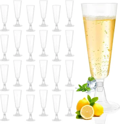Produktbild von Pack von 25 Plastik-Sektgläsern - Klare Sektgläser - Wiederverwendbare Sektgläser für Sektempfänge - Hochzeit - Geburtstag