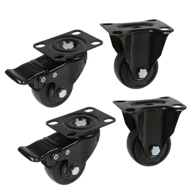 Produktbild von Set mit Möbelrollen Ø 40 mm mit und ohne Bremse, gummierte Räder, schwarz, Loft-Stil