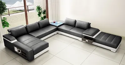 Immagine prodotto di Ecksofa U-Form Sofa Couch Polster Ecksofa Wohnlandschaft Ledersofa Bellenberg