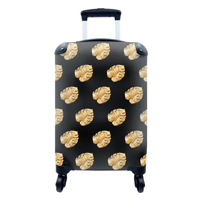 Produktbild von MuchoWow® Koffer Handgepäck Trolley Rollkoffer Kleine Reisekoffer mit 4 Rollen - Gold - Monstera - Muster - Cabin Size < 55x40x23 cm & 55x40x20 cm - Fotokoffer - Kabinenkoffer - Boardgepäck - Reise-Box - Reisekoffer - Reisegepäck - Koffer mit Bild - Trolley für Kinder