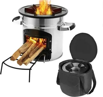 Produktbild von Jemaison® Tragbarer Ofen – Holzofen – Tragetasche – BBQ – Grillen – Freistehender Holzofen – Campingofen – Edelstahl – 25 x 26 cm
