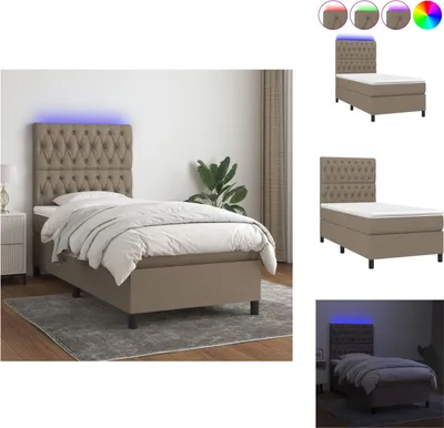 Produktbild von vidaXL Boxspringbett mit Matratze & LED Taupe 90x200 cm Stoff -  Betten & Bettgestelle