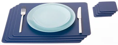 Platzsets aus recyceltem Leder, 4 Stück + 4 Untersetzer, 40x30 cm, blau
