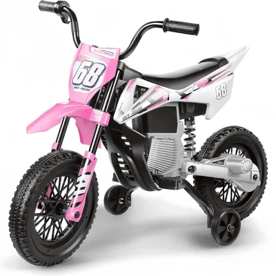 Image de Moto électrique pour enfants 12V vert, jusqu'à 5km/h, 2x30W, avec roues de support et musique Bluetooth - Véhicule électrique pour enfants, rose