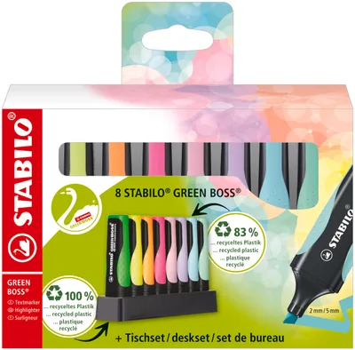 Produktbild von STABILO GREEN BOSS, 8 Stück(e), Mehrfarbig, Konische Spitze, Mehrfarbig, Kunststoff, 2 mm