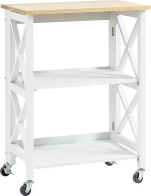 Image de Chariot de cuisine / Chariot de service - Chariot en bois - Pliable - Deux étagères - Avec roulettes - 60 x 40 x 84 cm - Blanc