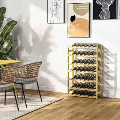 Produktbild von Flaschenregal Kiefernholz, Weinregal 7 Etagen für 42 Flaschen, Weinständer Landhaus, Naturholz | Kippschutz | 63x25x102 cm