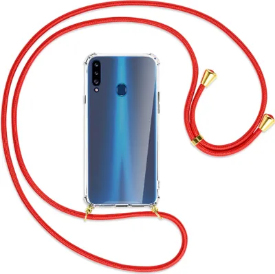 Produktbild von Handykette Backcover-Schutzhülle mit Band (Metall goldfarben) für Samsung Galaxy A20s - rot