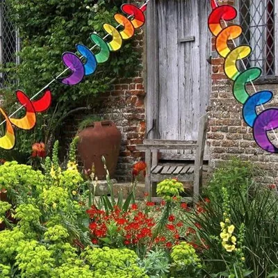 Produktbild von 4 Regenbogen-Spiralspinner als Windsack-Wimpel für Garten, Hof, Terrasse, Balkon, Camping, Urlaub und Hochzeit