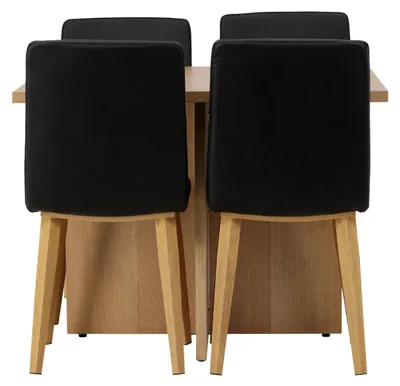 Image de Leo ensemble pour salle à manger table à manger chêneReproduction 4 chaises cuirPolyuréthanesynthétique noir.