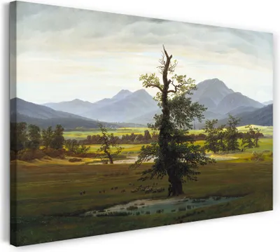 Produktbild von Leinwandbild (80x60cm): Caspar David Friedrich - Der einsame Baum, echter Holz-Keilrahmen inkl. Aufhänger, handgefertigt in Deutschland
