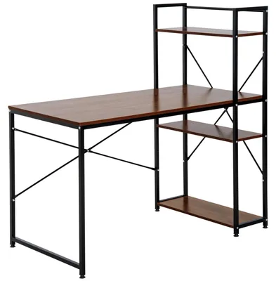 Image de Bureau HOMCOM, bureau d'ordinateur, bureau de travail avec étagère, noir et bois de noyer