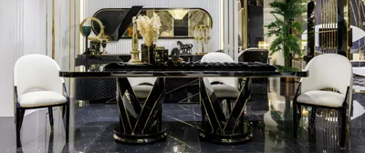 Productafbeelding van Stijlvolle zwart-witte eethoek, bestaande uit een eettafel en 4 stoelen