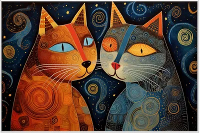 Produktbild von Wallario Wandbild Kosmische Katzenfreunde, Größe: 61 x 91,50 cm, Poster mit weißem Aluminiumrahmen