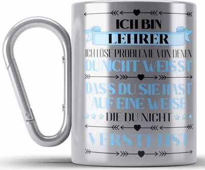 Produktbild von Trendation - Lehrer Geschenk Edelstahl Tasse Karabiner Abschied Abschiedsgeschenk Grundschullehrer Spruch (Silber)