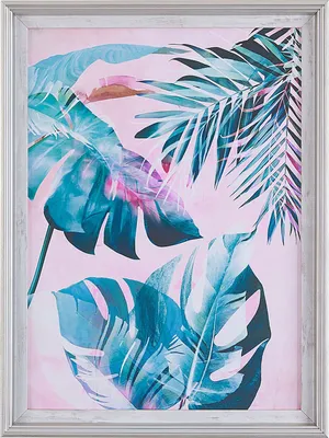 Produktbild von BELIANI Wandbild Blau und Rosa Papierdruck 30 x 40 cm Palmenblätter Wohnzimmer Eingangsbereich Büro
