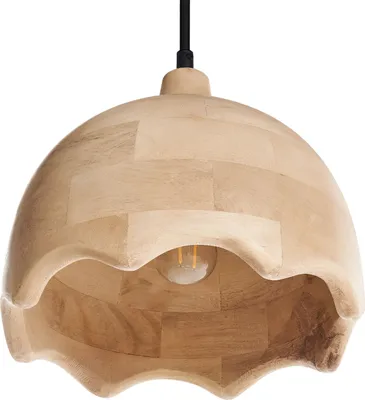 Produktbild von BELIANI Hängelampe Hellbraun aus Holz Rundes Design Modern Boho Stil Hängeleuchte Pendelleuchte Esszimmerlampe Esstischlampe Wohnzimmerlampe