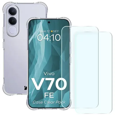 Produktbild von Schutzhülle + 2x gehärtetes Glas für Vivo V70 FE 5G, Bizon Case Clear Pack, Transparent