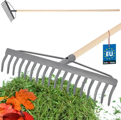 Image de KOTARBAU® Rateau à Feuille Métal 46 cm Râteau Jardin 18 Dents avec Manche en Bois Outil Robuste Pour Entretien Gazon Jardinage Gris & Naturel